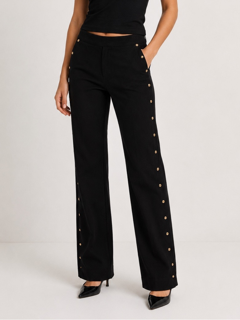 Tommy Hilfiger Black Leggings with Gold Snap Detail Medium Stretchy
